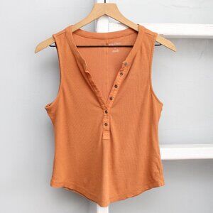 Pilcro Anthropologie Brown Orange Ribbed Henley Tee Tank Top Size Small